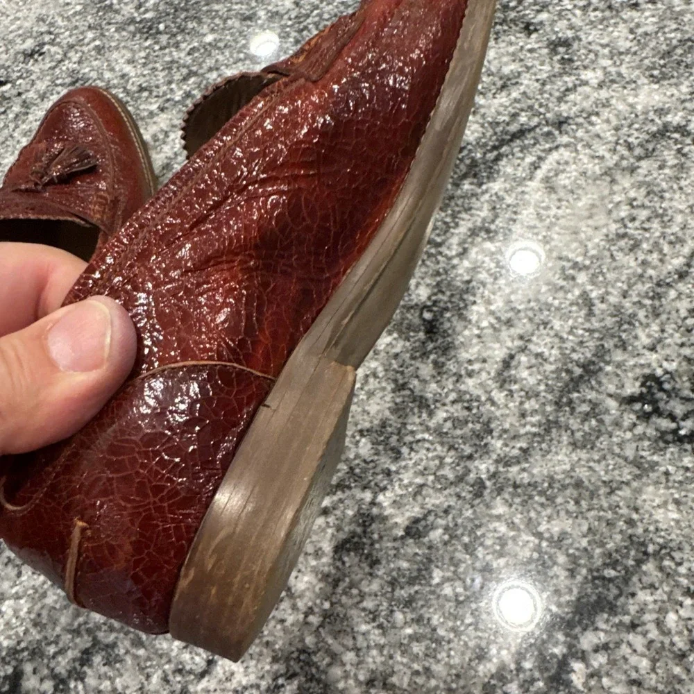 J.CREW BIELLA CRACLED LEATHER LOAFERS E0843‎ SIZE 9.5 WARM SEPIA ITALY